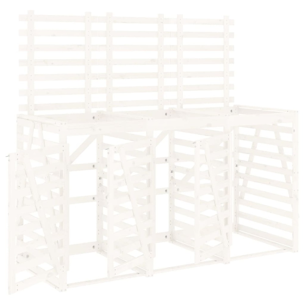 Abri pour poubelle triple sur roulettes blanc bois pin