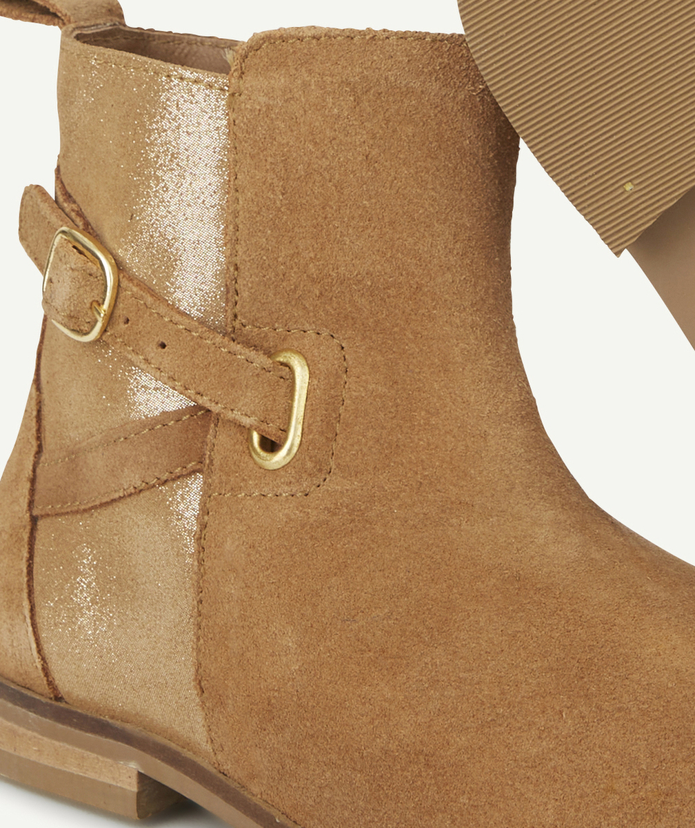 BOTTINES FILLE EN CUIR CAMEL AVEC BRILLANT ET BOUCLE