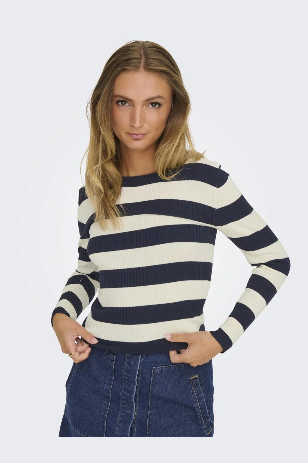 JDY JDYplum L/S O-Neck Pullover Knt 4338851 sky captain w eggnog stripes