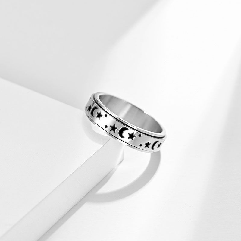 Andante - Maan & Ster Spinner Ring van roestvrij staal