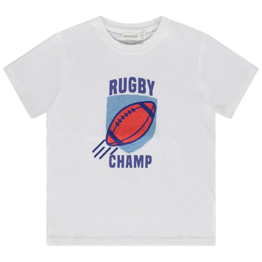 T-shirt manches courtes patch brodé rugby pour garçon - Blanc