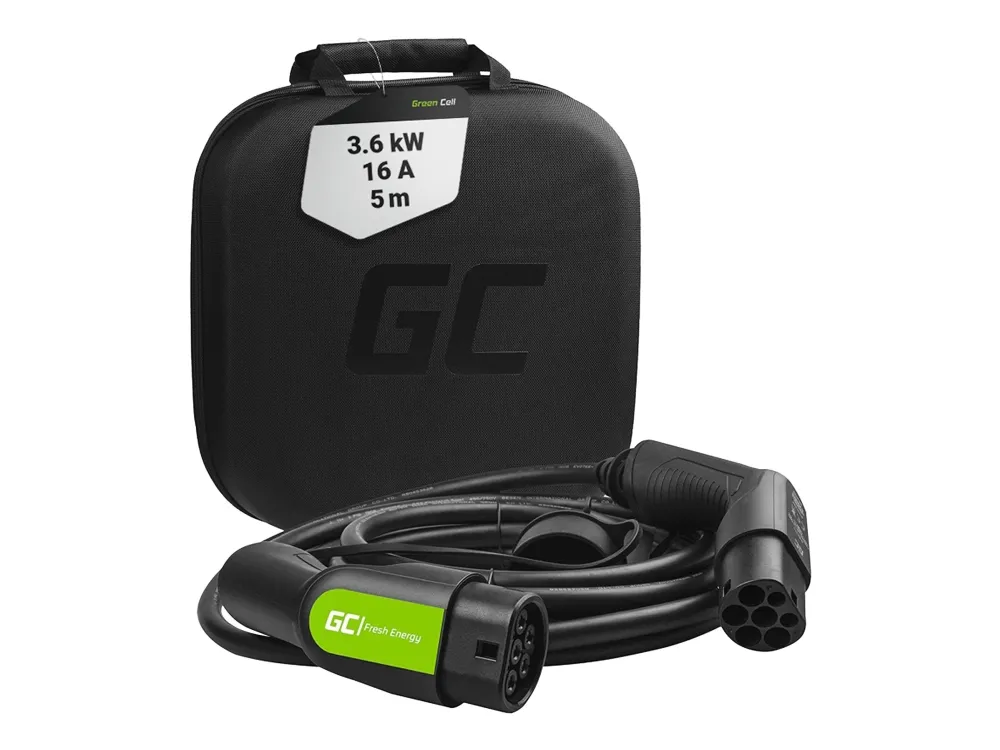 Green Cell ladekabel til elbil type 2 stik - 1 faset, 16A - Optil 3,6 kW - 5 meter