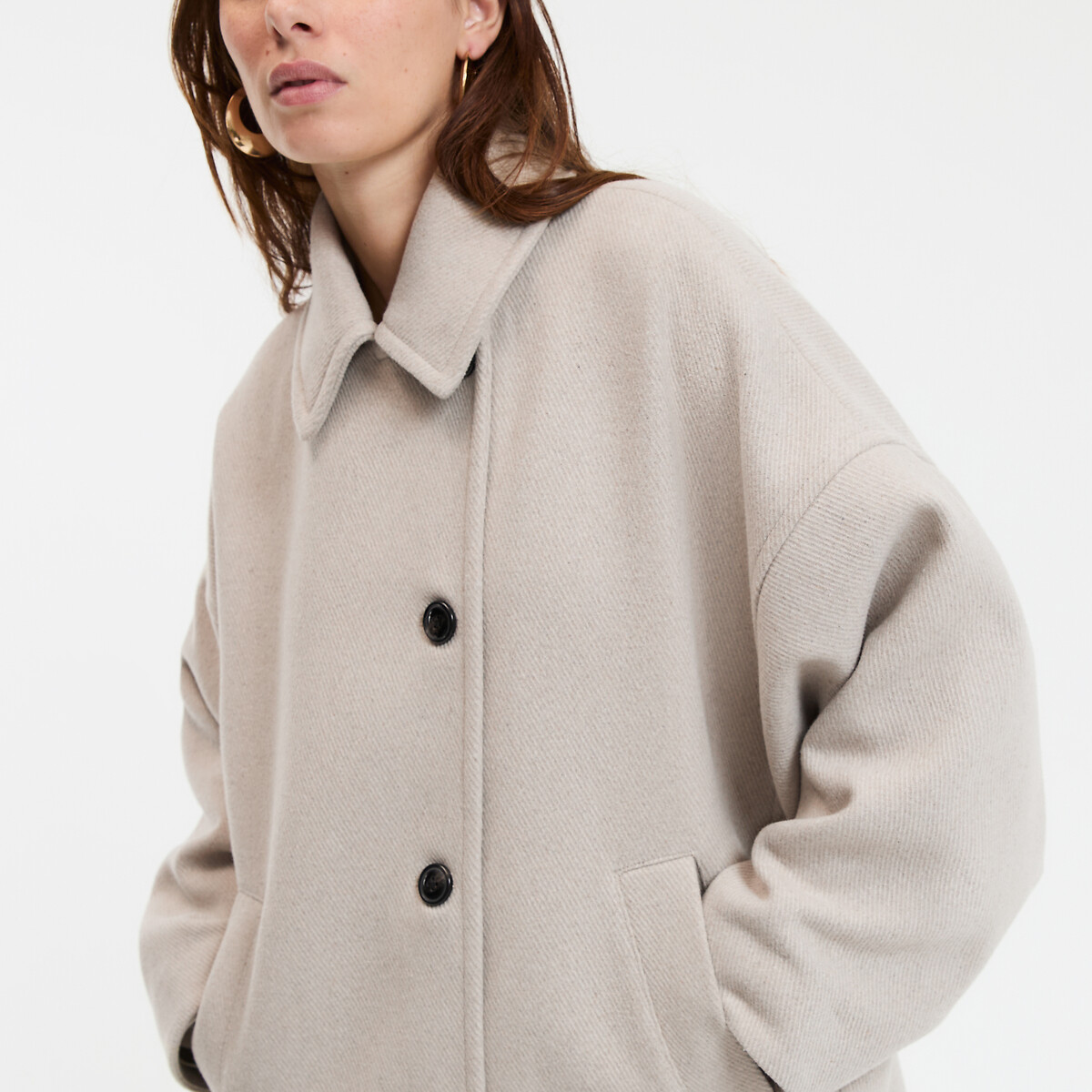 COLEÇÃO LA REDOUTE<br>Casaco curto oversized com fecho de botão