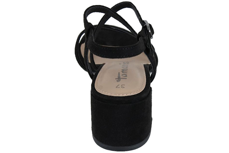 TAMARIS SANDAL I SORT TEKSTIL PÅ HÆL