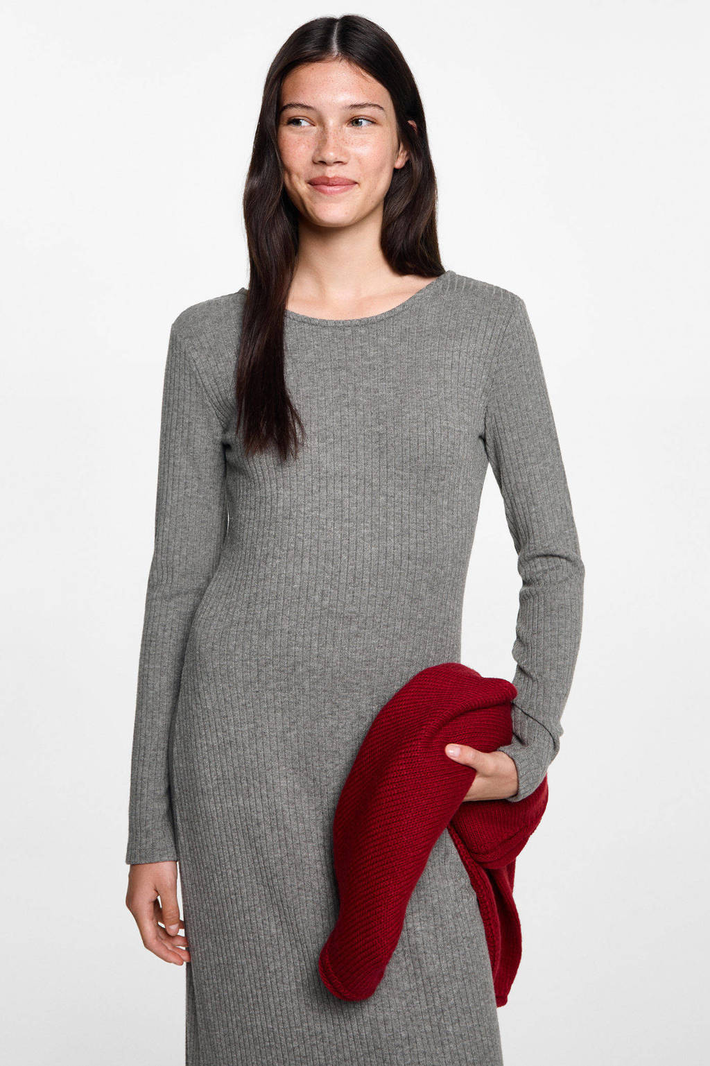MANGO TEEN ribgebreide maxi jurk middengrijs