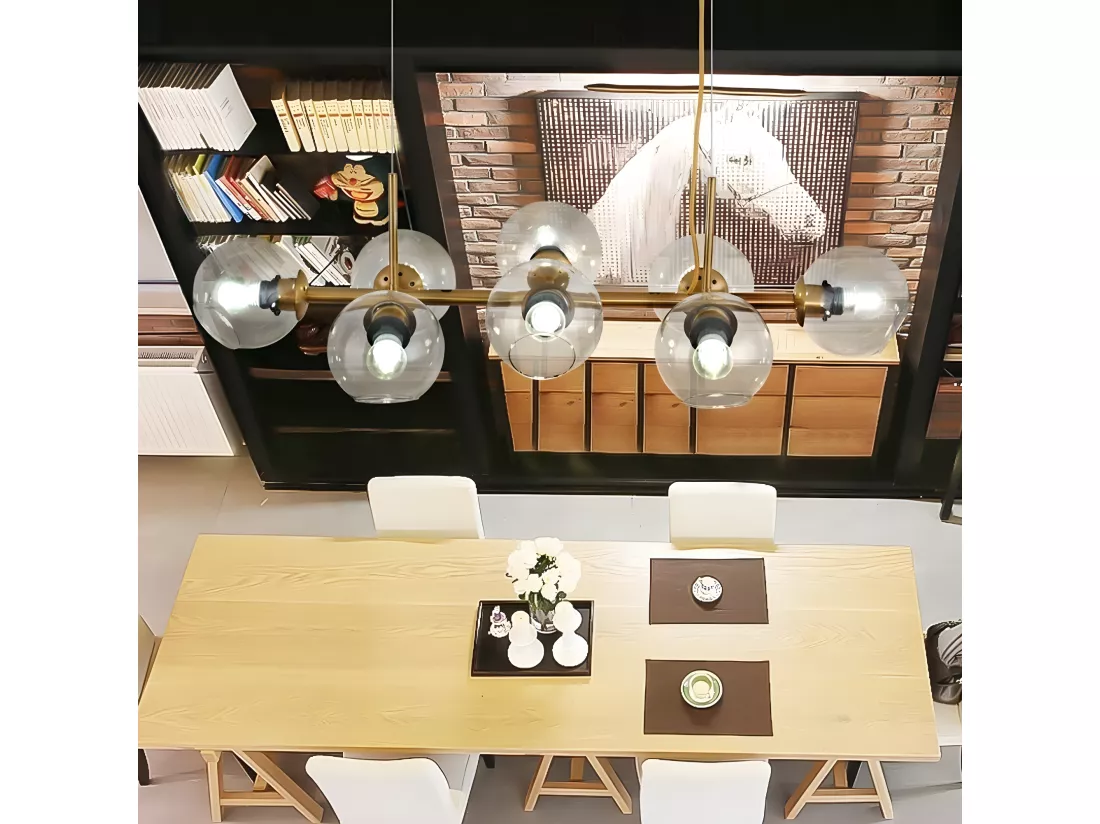 NETTLIFE Suspension LED en verre Diam.105 cm E27 avec 8 ampoules boule lumineuse lustre LED lampe de salon chambre lumière éclairage intérieur
