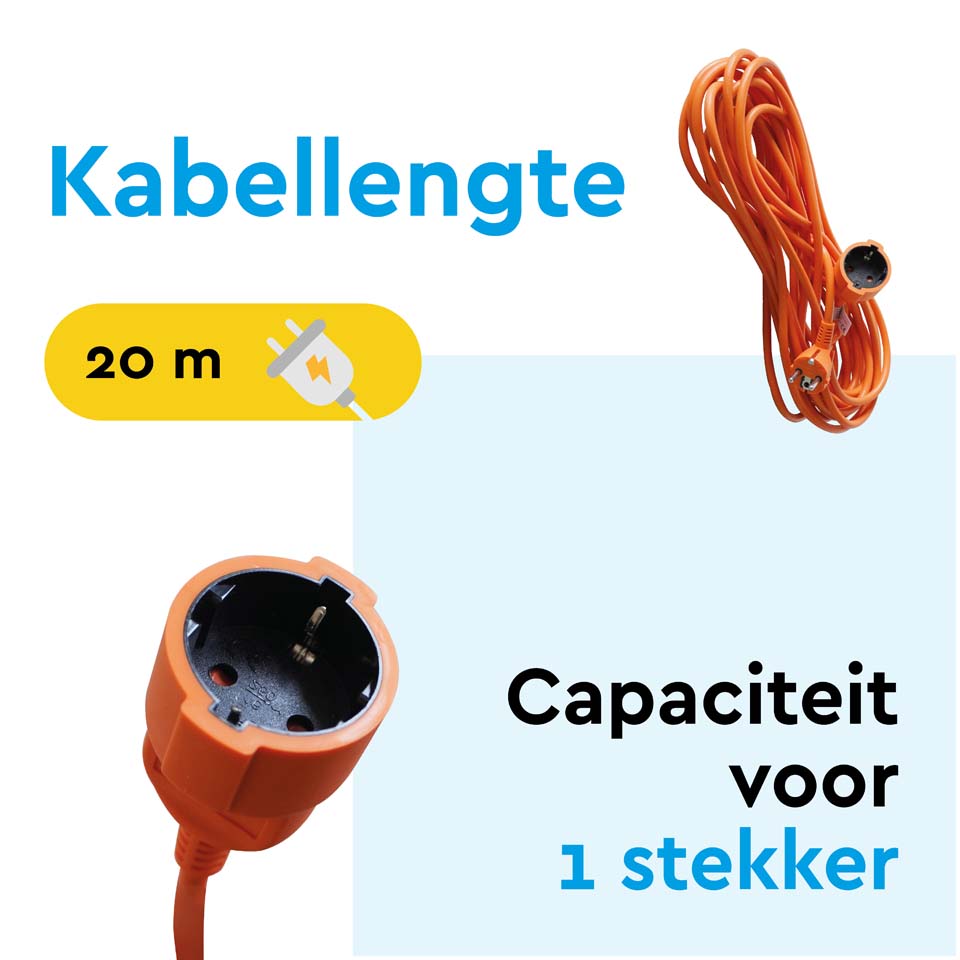 BRASQ 20 meter verlengsnoer met randaarde - Orange