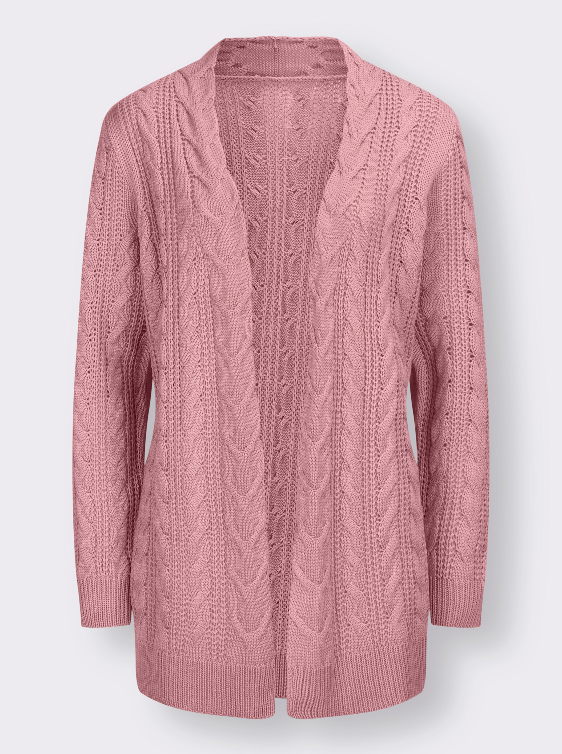 Longstrickjacke mit Zopfmuster allover