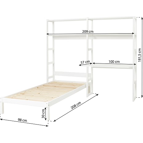 Hoppekids Storey reol med hylder, seng 90x200 cm og skriveplade