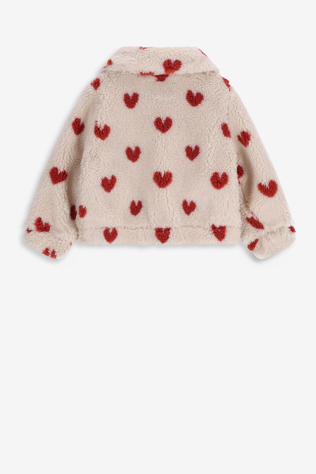 Beige teddy jas met hartjes