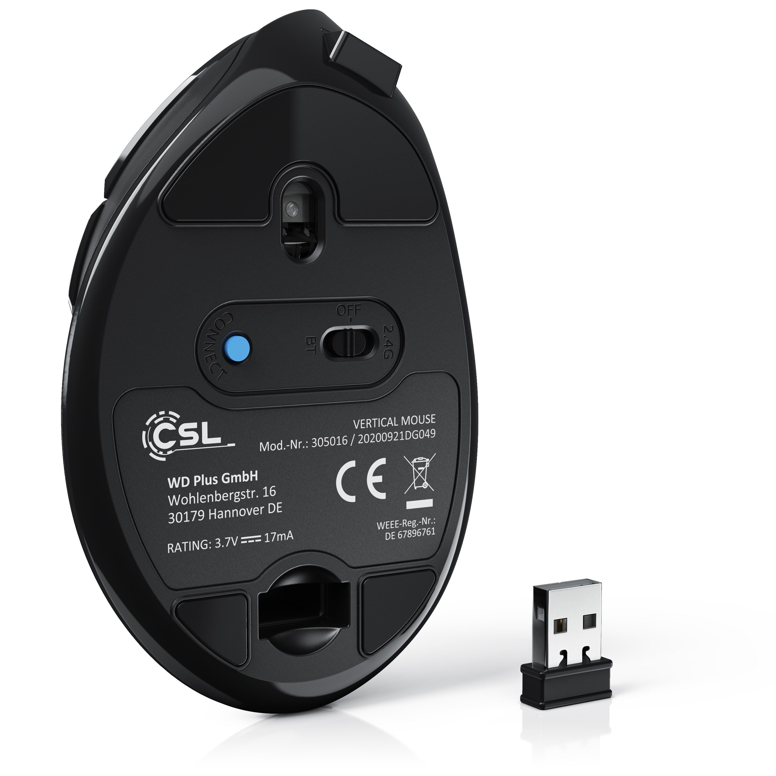 CSL - ergonomische Maus (Bluetooth, Funk, optische kabellose Vertikal Maus - 2,4 Ghz & Bluetooth Armschonend - 600 bis 1400 dpi)