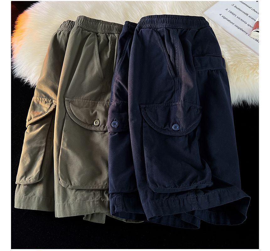 Loraca - Effen cargoshorts met trekkoordtaille