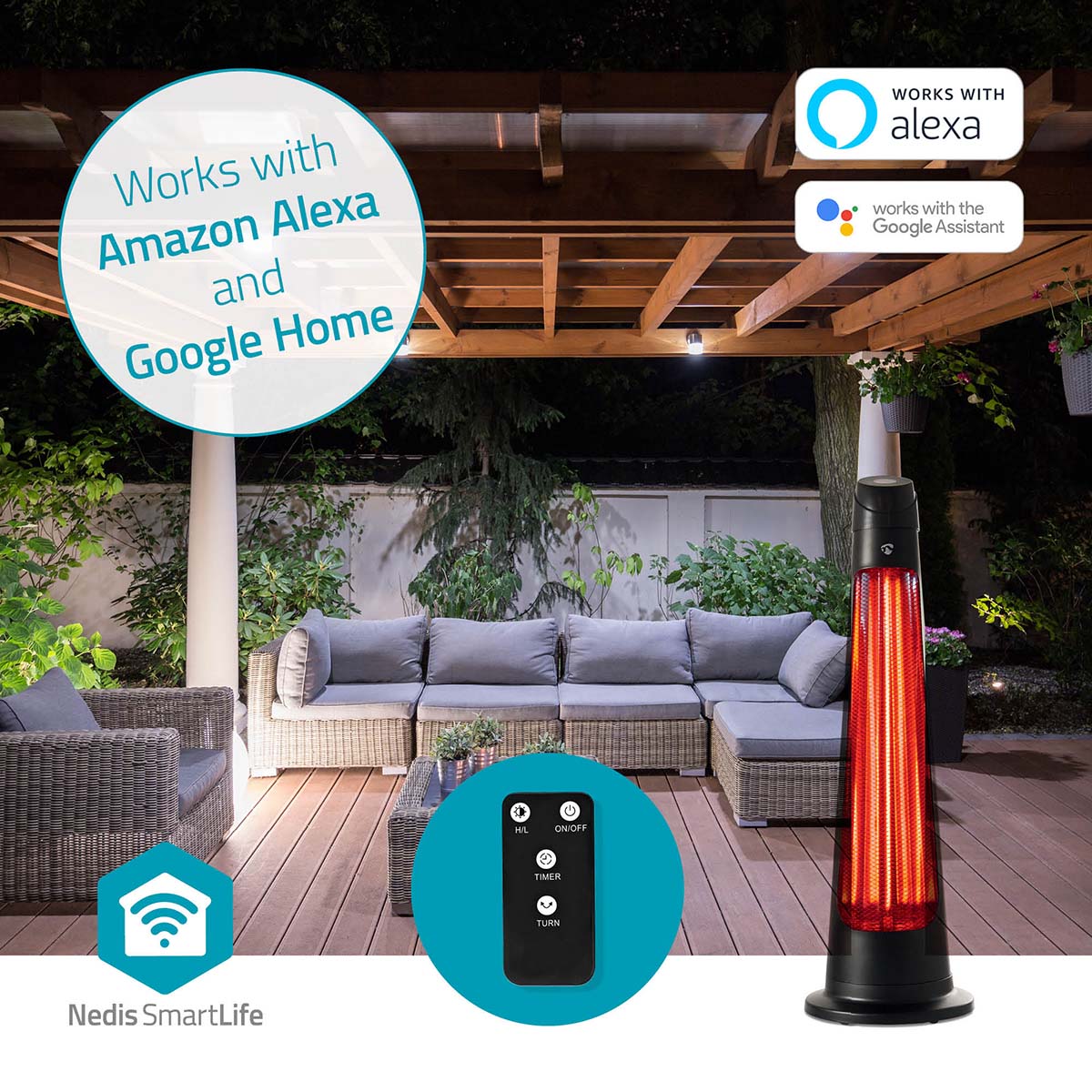 Nedis htpa21bkw smartlife patio verwarmer - zwart
