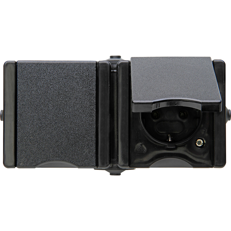Kopp ProAQA wandcontactdoos dubbel RA voorbedraad opbouw spatwaterdicht Zwart IP44 horizontaal