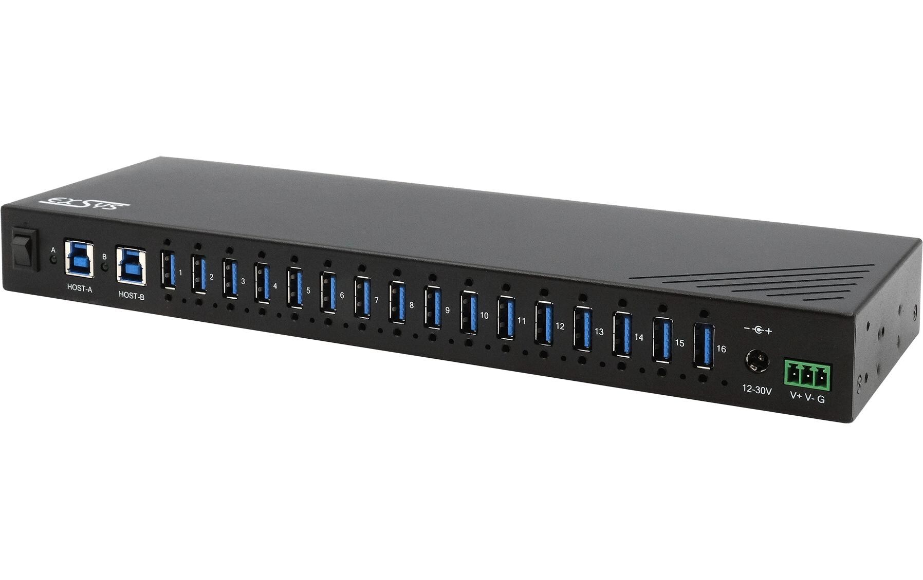 USB-Hub EX-11236HMS<br>16-Ports USB 3.2 Gen 1 Metall HUB für Wand und DIN-Rail