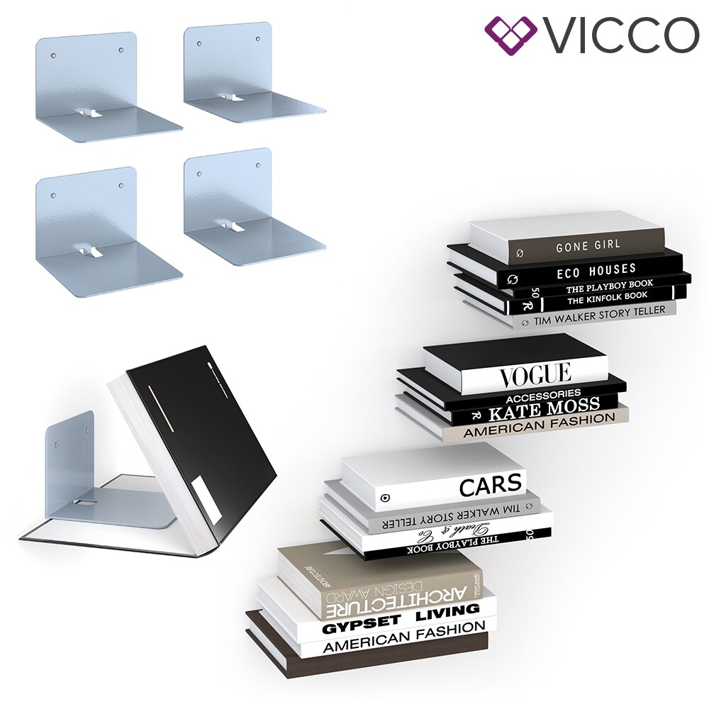 VICCO Unsichtbares Bücherregal GHOST 4er Set Wandregal Regal Metall Buchregal