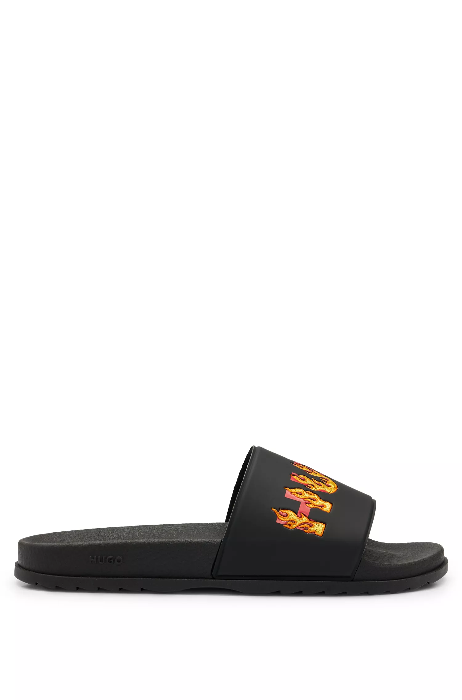 Chinelo HUGO vermelho com logotipo de chama bordado