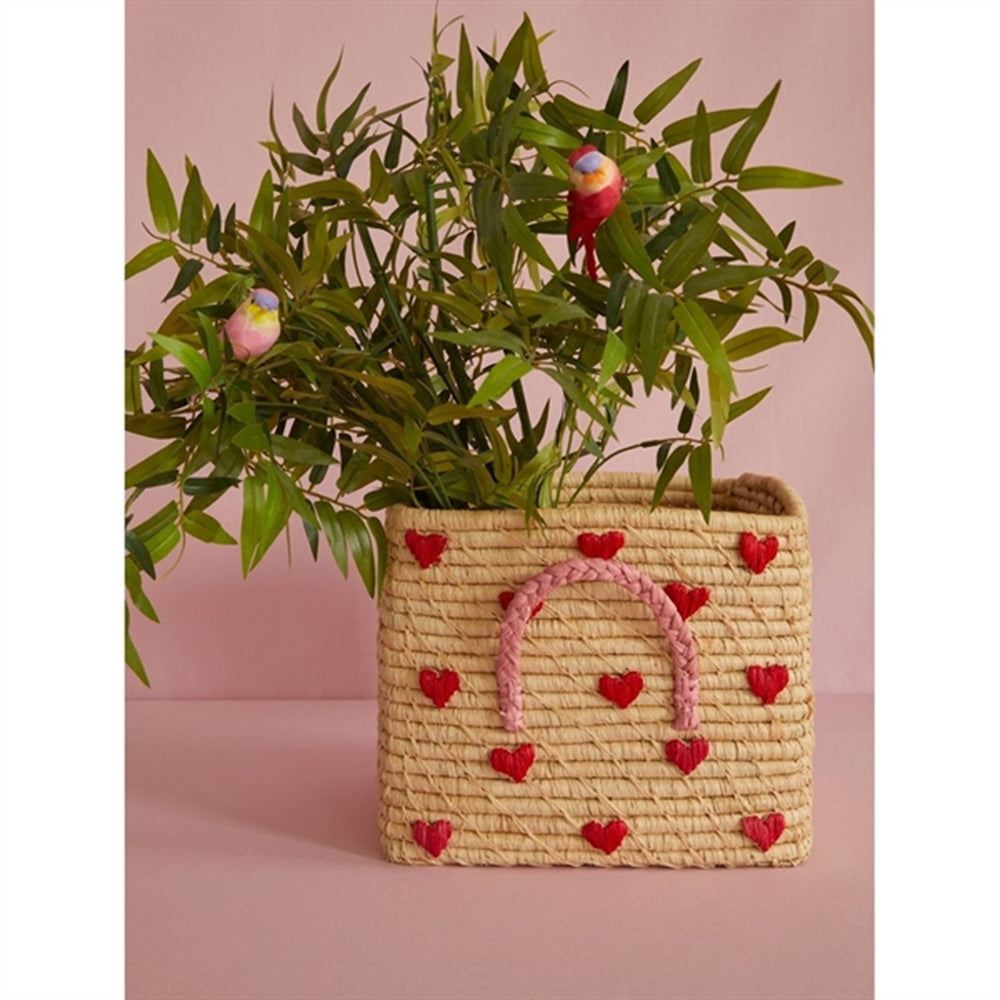 Hearts Firkantet Raffia Kurv - Rice → Luksusbaby.dk