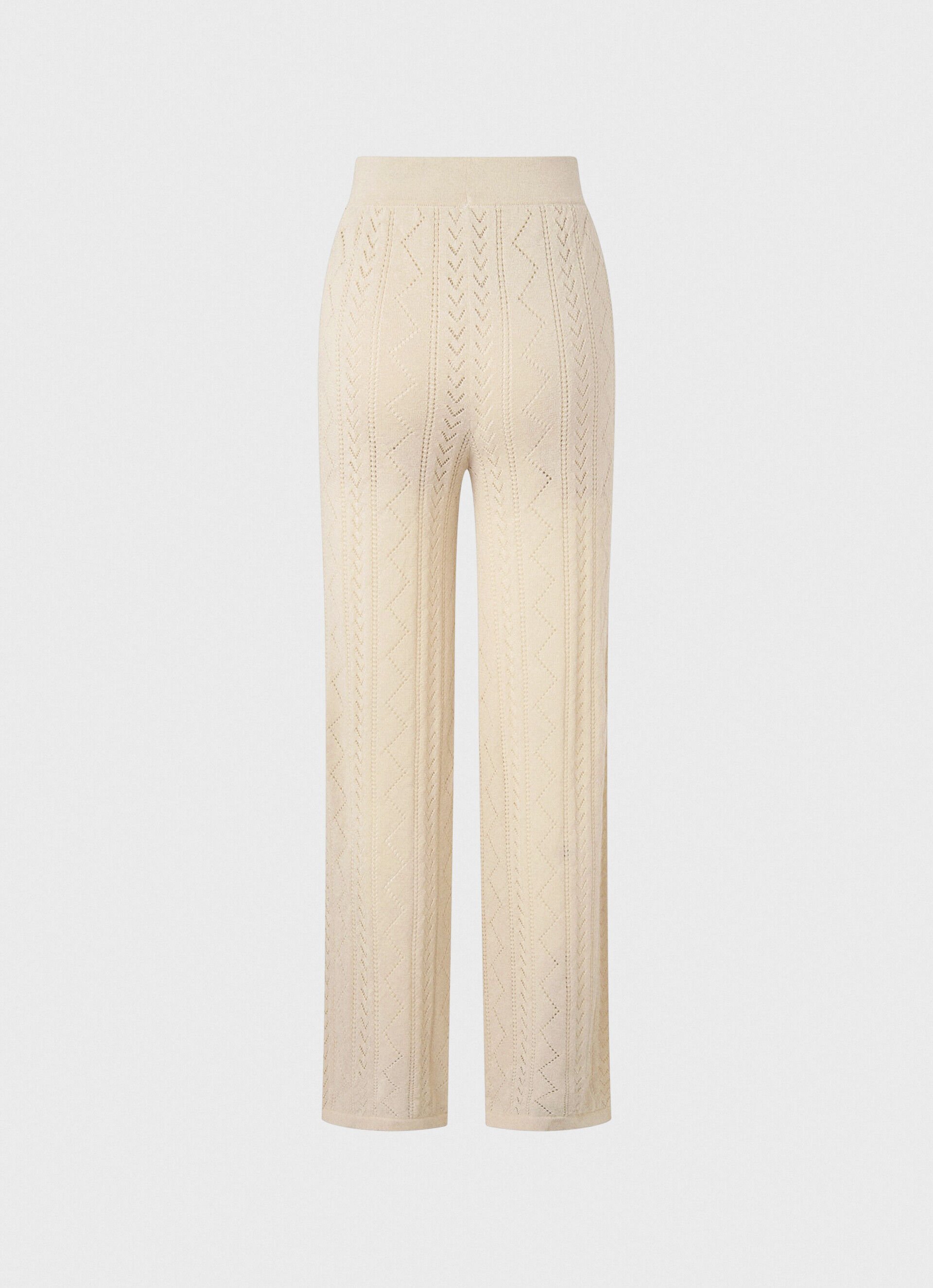 Calça reta com malha aberta - branco manteiga