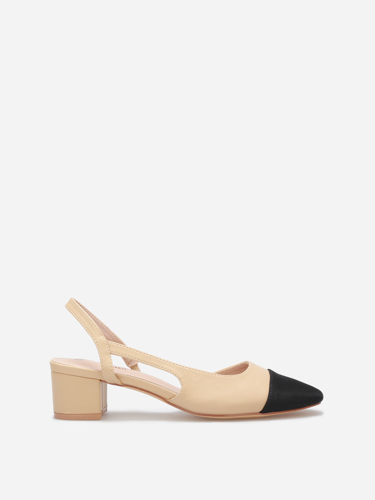 Escarpins bi-matières à bride stretch- Beige