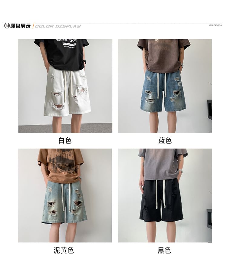 Dandyluxe - Middelhoge denim shorts met distressed effect