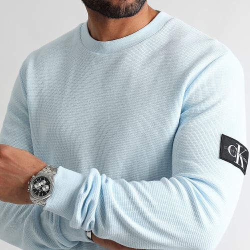 Sweat Crewneck Monogram Badge Waffle 3485 Bleu Clair