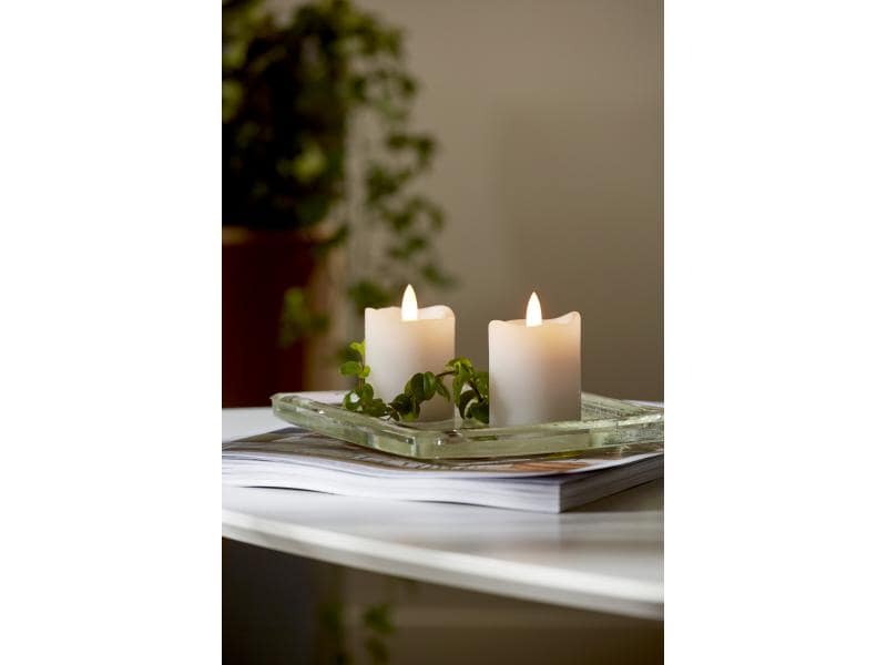 Star Trading LED-Kerzen Set Pillar Ø 5 x 7.5 cm, Weiss, 2 S Kerze aus Echtwachs mit LED Leuchte, 2er Set