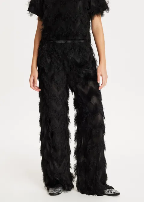 Wijde broek met franjes zwart (ZWART)