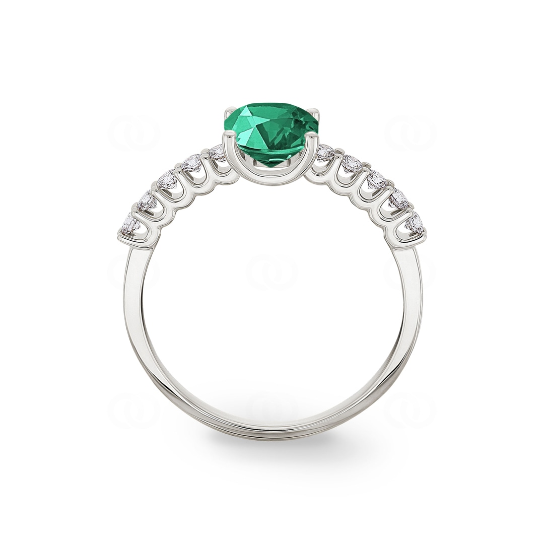 Pavé Solitärring 750/18 K Weissgold mit Smaragd & Diamanten 0.25 ct H/si