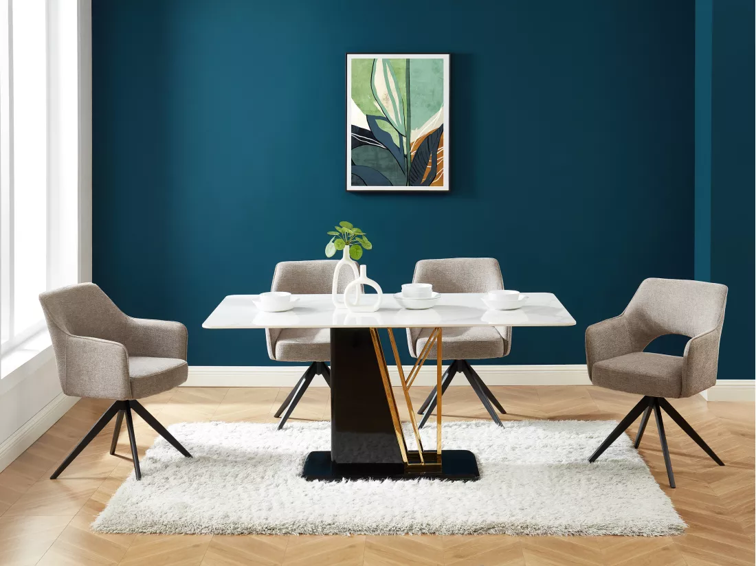Lot de 2 chaises pivotantes avec accoudoirs en tissu et métal - Taupe - KONYA