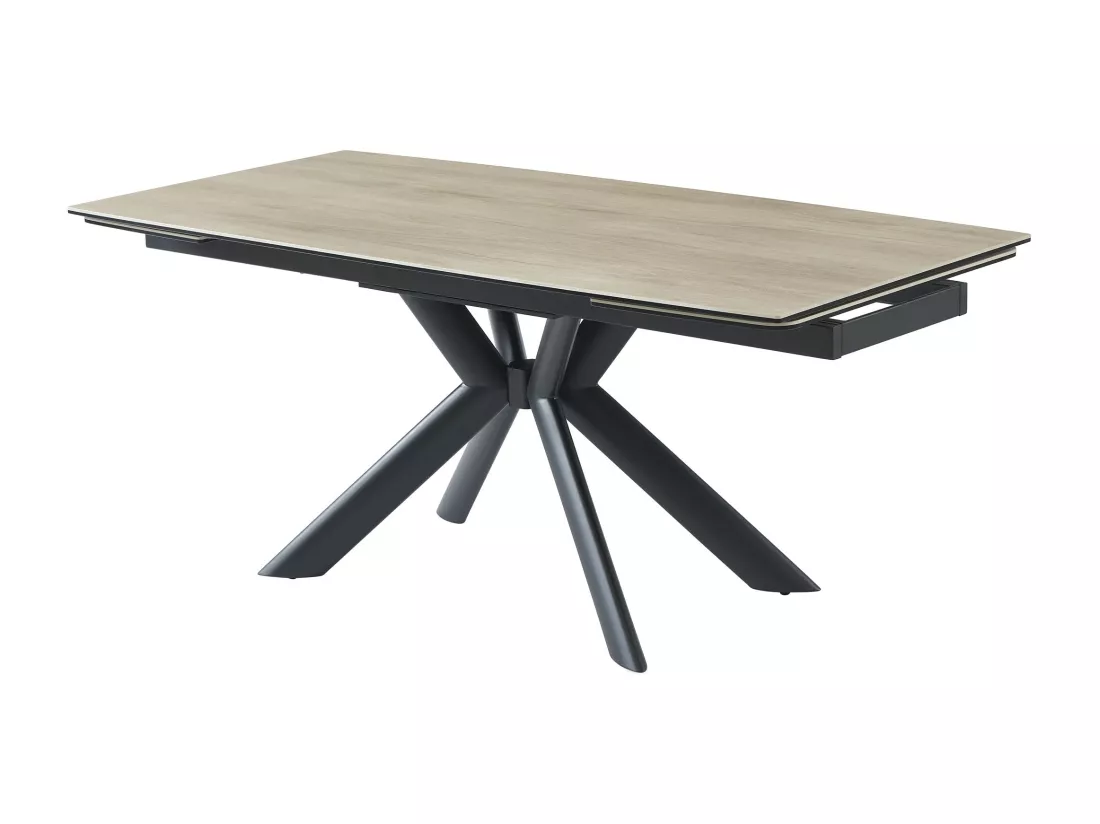 Table à manger extensible 6 à 10 personnes en céramique, verre trempé et métal - Naturel clair et Noir - LIOMINA de Maison Céphy