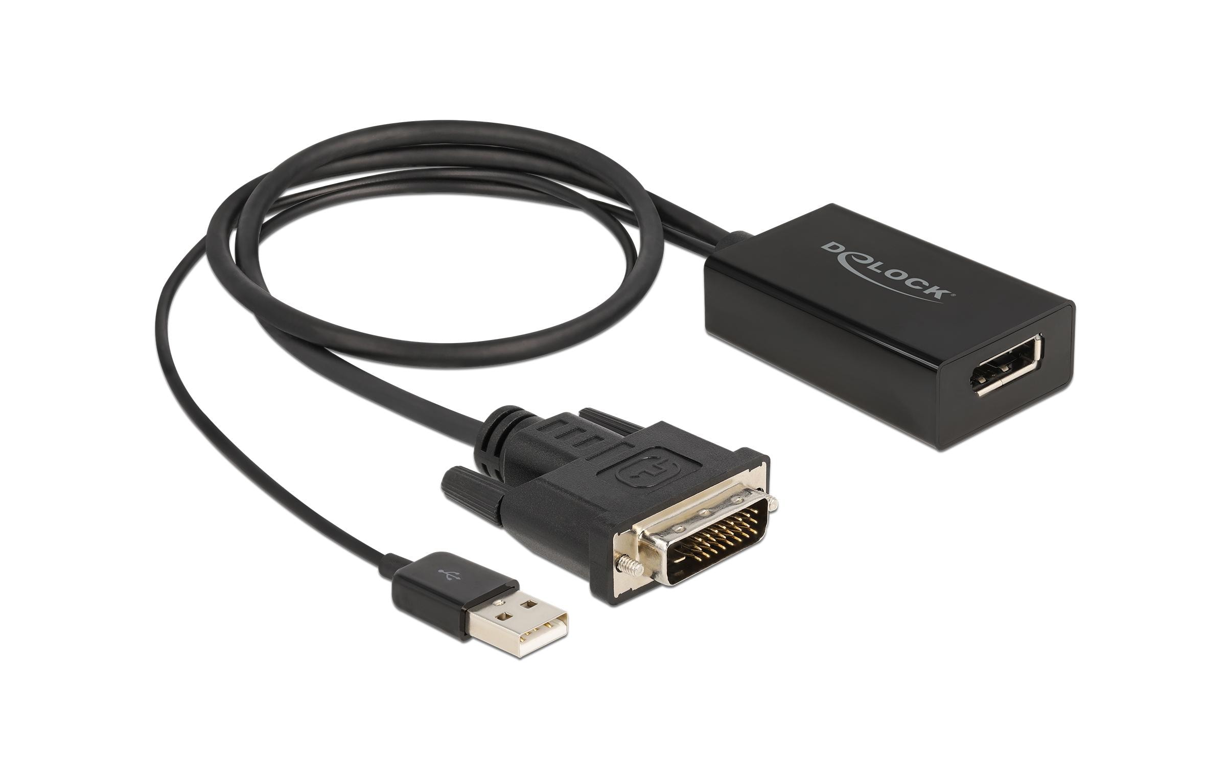 Adapter DVI-D - DisplayPortAdapter DVI Stecker zu DisplayPort 1.2 Buchse schwarz 4K mit HDR Funktion 50 cm