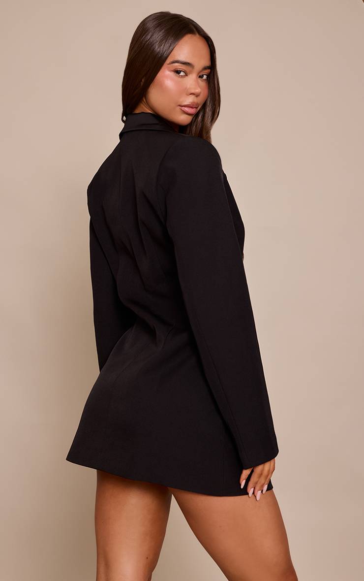 Noir Robe Blazer Structurée Tissée Ajustée