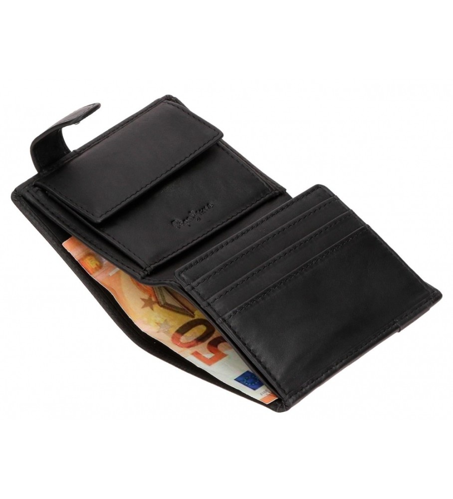 Carteira Pepe Jeans Topper em couro com fecho de clique, preta.