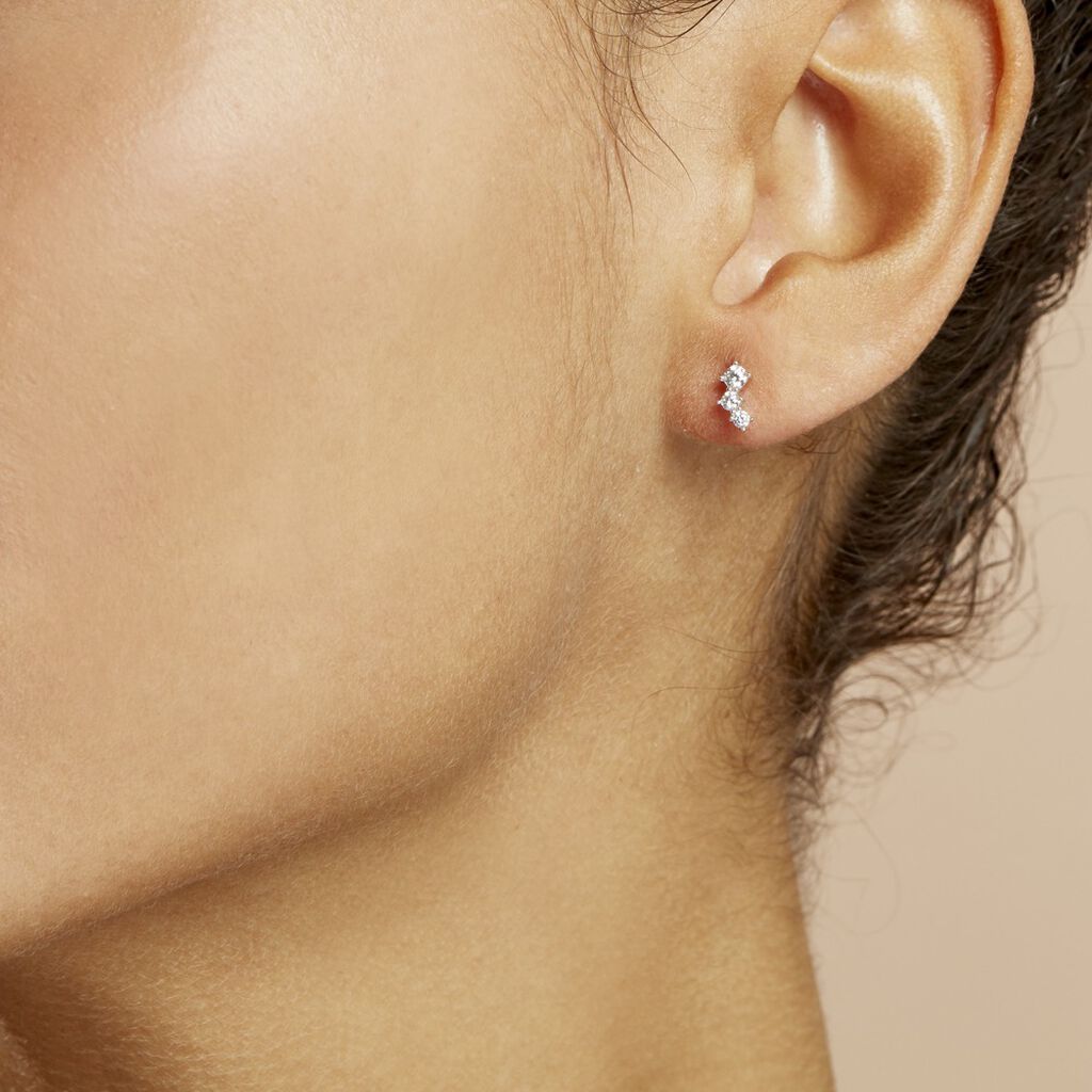Boucles D'oreilles Puces Kyoto Or Blanc Oxyde De Zirconium