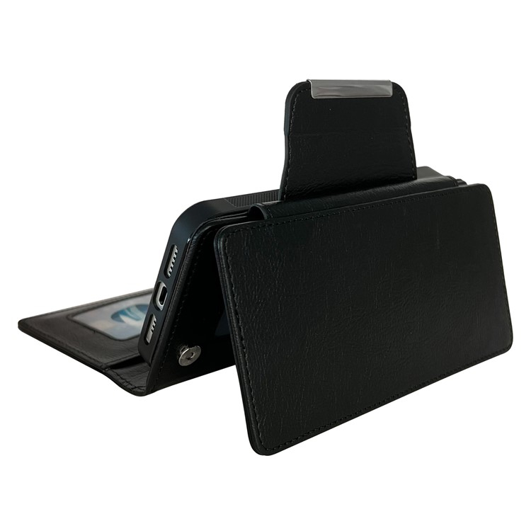 iPhone 16 Pro 2in1 Leder Tasche mit 7 Kartenfächern   Münzfach   Magnetische Schutzhülle - Schwarz