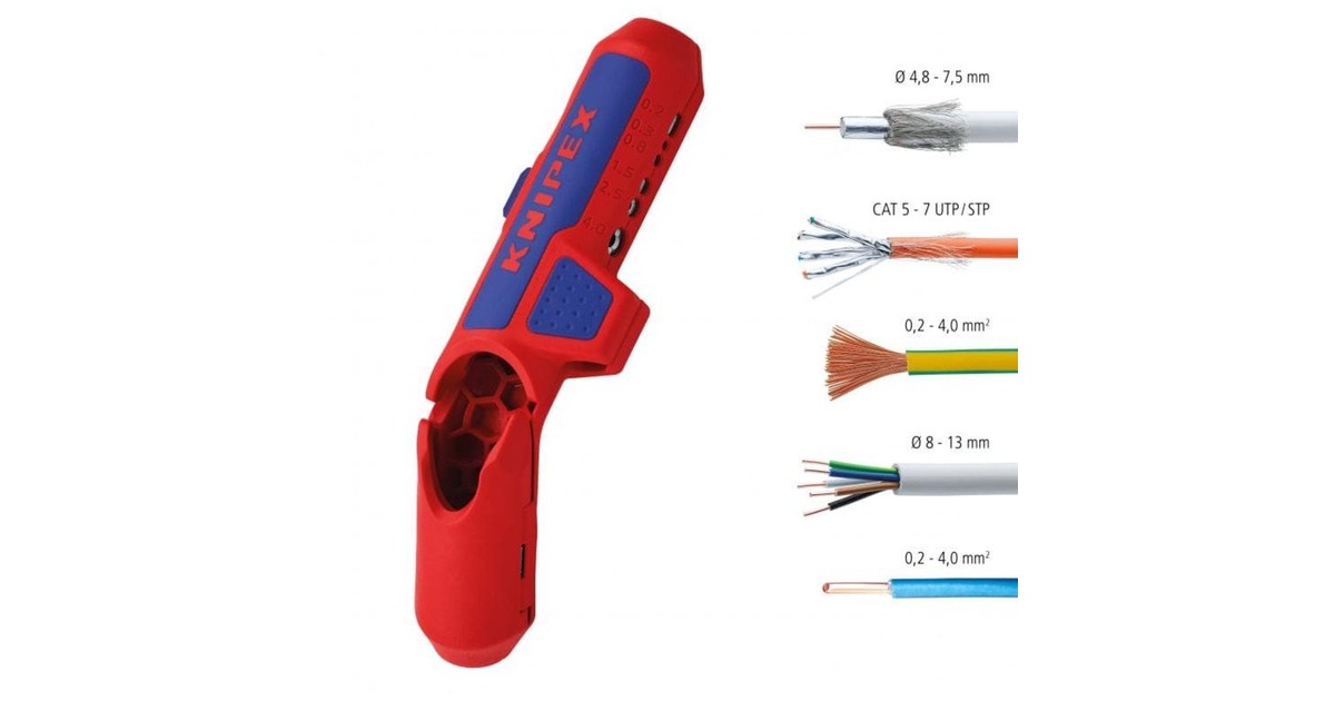 KNIPEXErgostrip universeel ontmantelingsgereedschap 16 95 02 SB kabelstrip-/ontmantelingsgereedschap  (Rood/blauw, links-handig)
