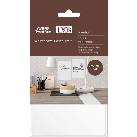 Avery Zweckform 62013 Whiteboard-Folien, weiß, 98 x 149 mm, 3 Folien