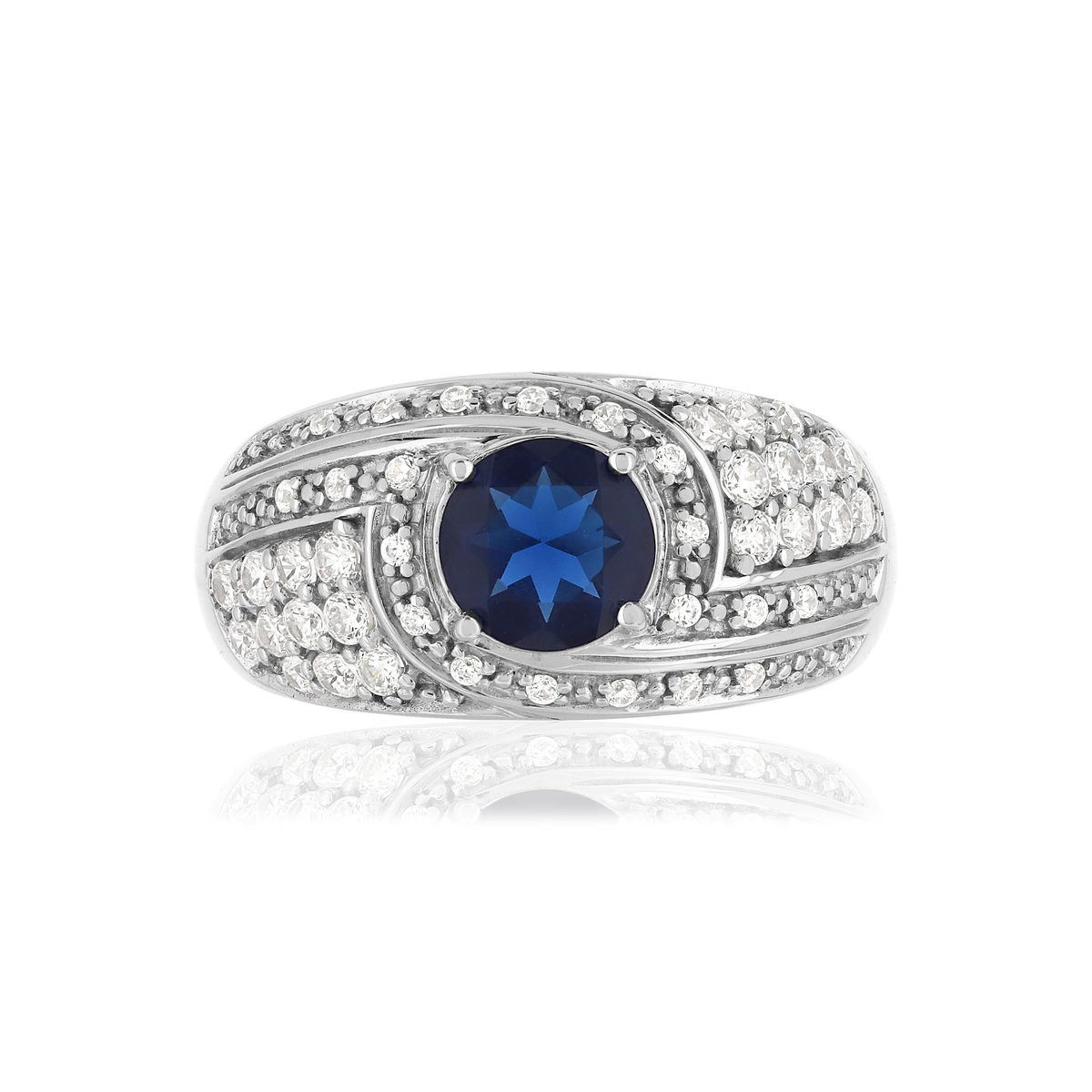Bague argent 925 pierre imitation bleue et zirconias