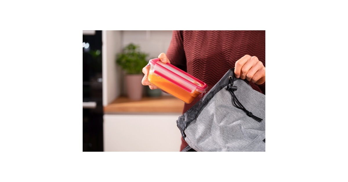 EmsaClip & Close Glazen vershoudbakje, 0,7 L doos  (Transparant/rood, rechthoekig)