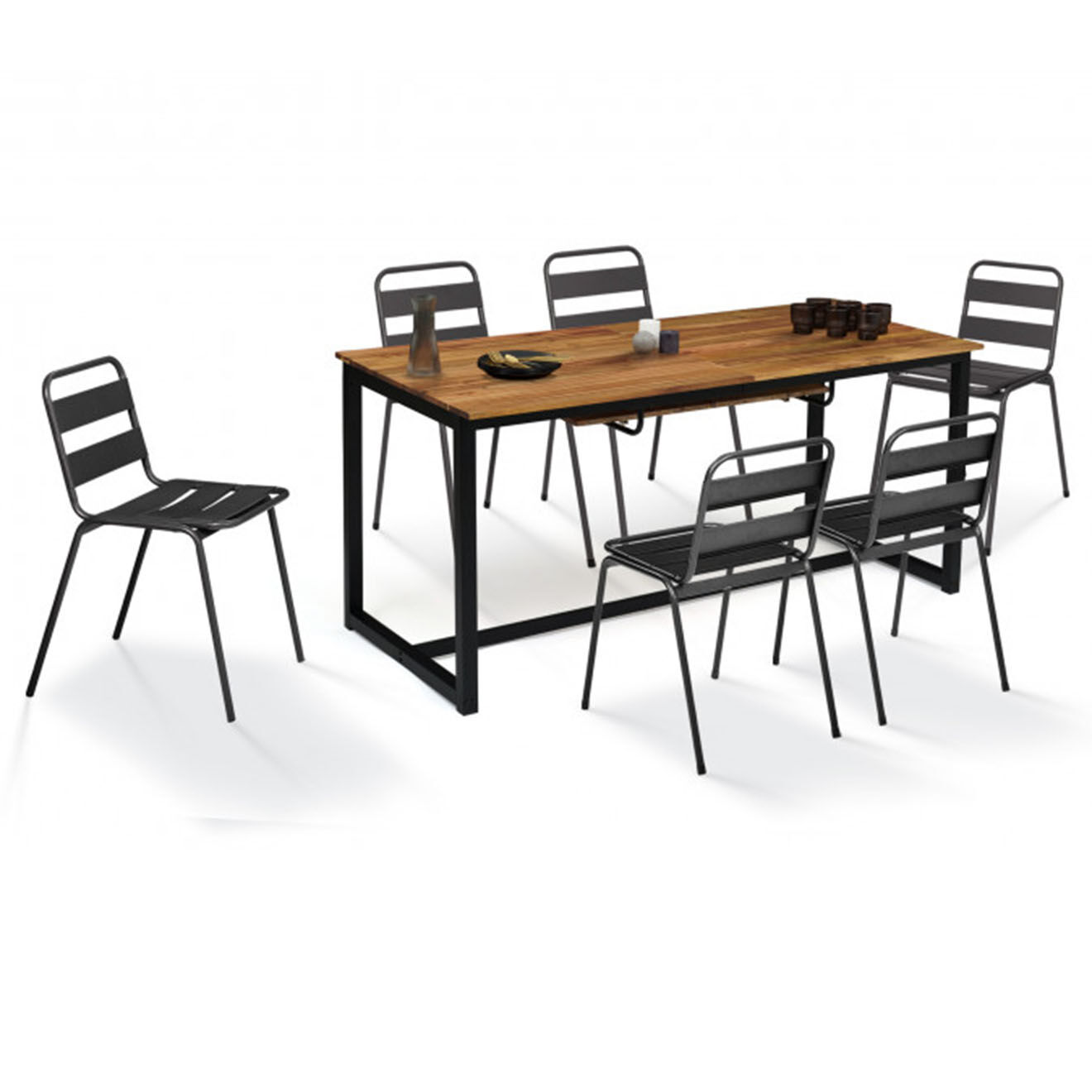 Pratik Garden Table extensible  noir/bois - 160/200x80x75 cm