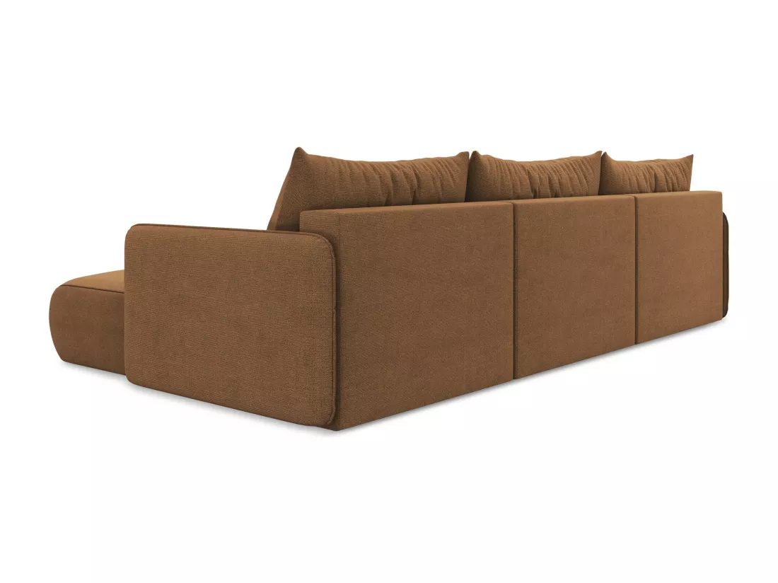 Canapé d'angle panoramique convertible en tissu texturé - terre cuite - NANEA