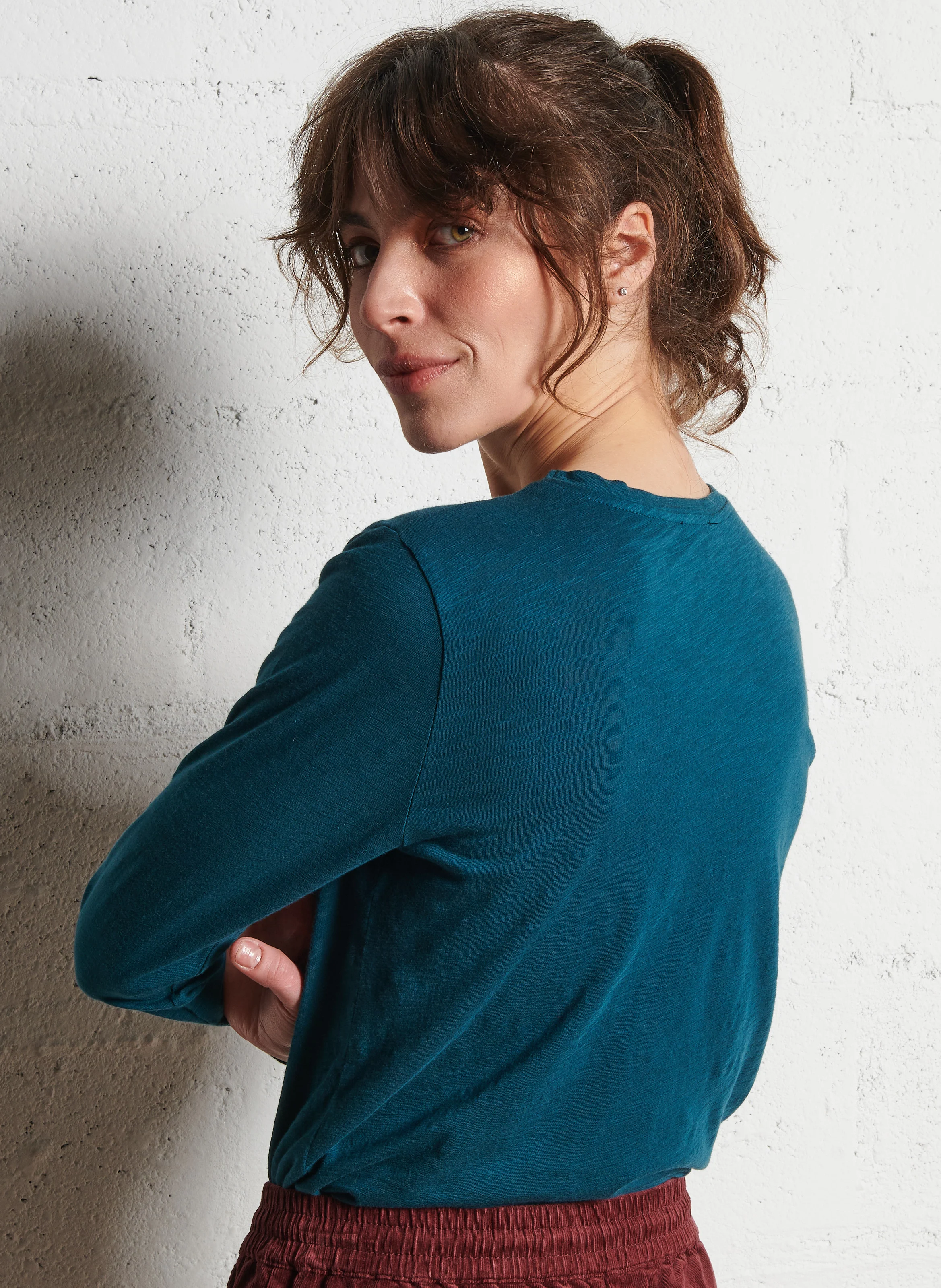 PERNILLE - Tee-shirt droit col rond en coton | Bleu