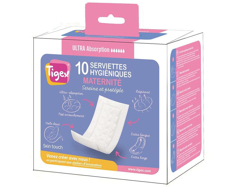 PENSOS HIGIÉNICOS PARA MATERNIDADE TIGEX PACK 10 UNIDADES