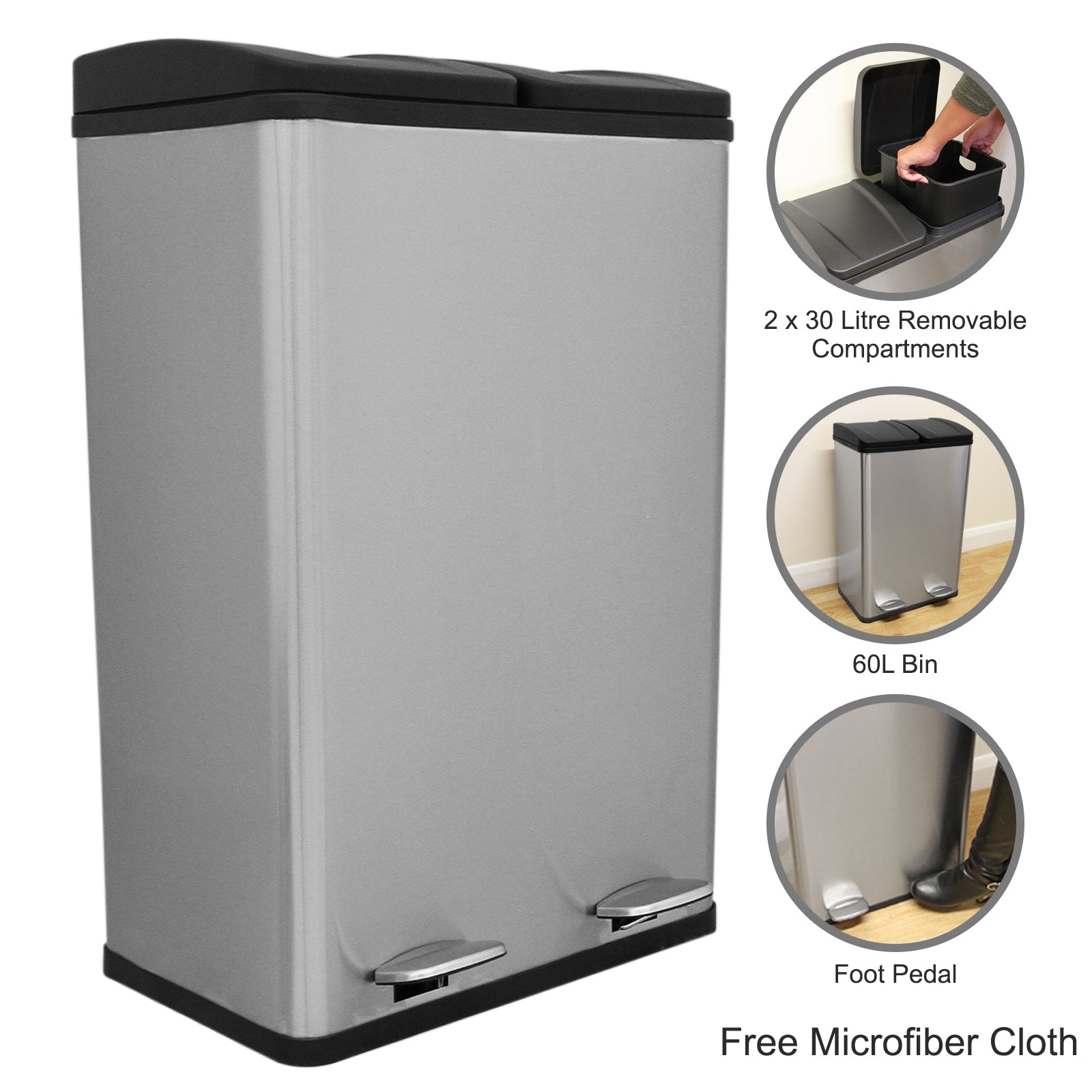 Monstershop dubbele pedaalemmer - 60 liter