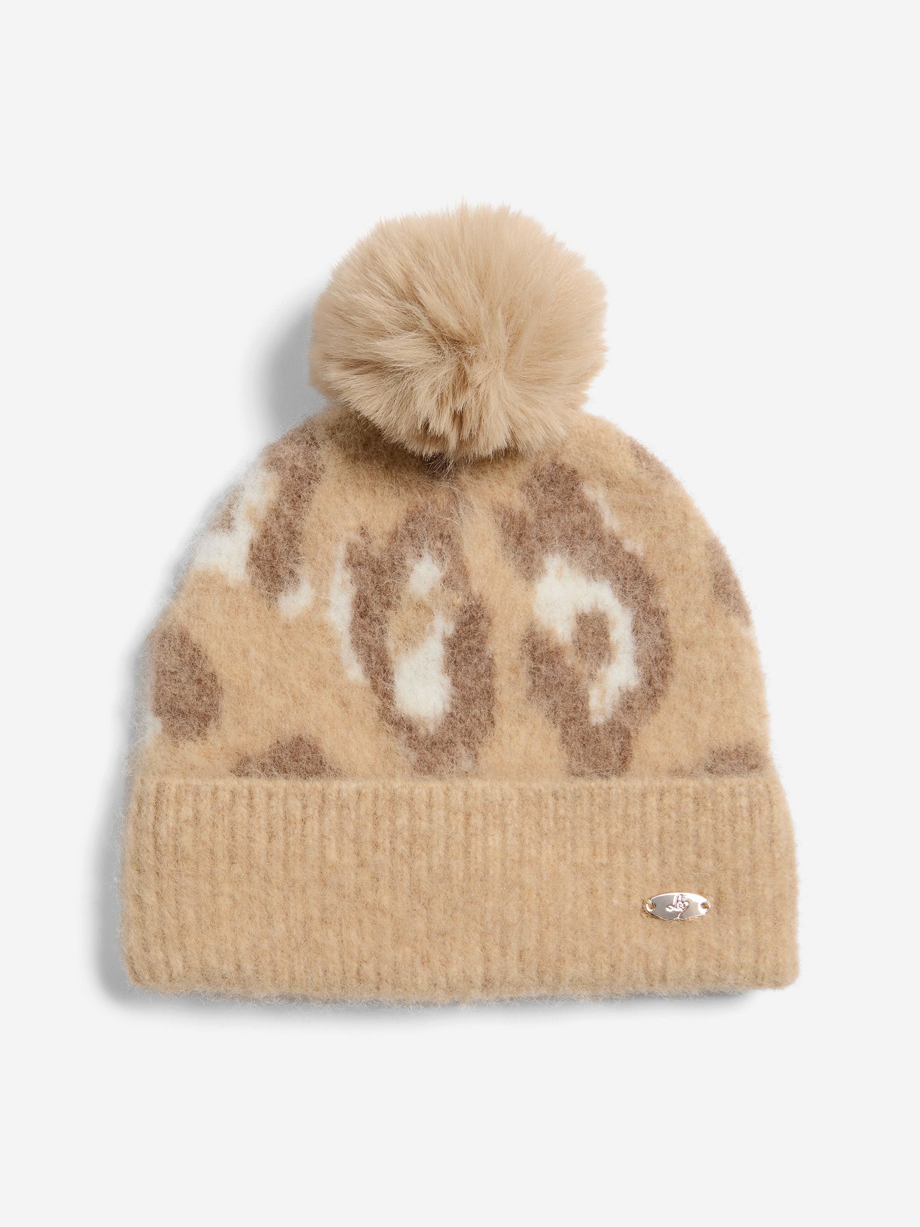 Crème met luipaardprint - Lipsy Brushed Pom Hat