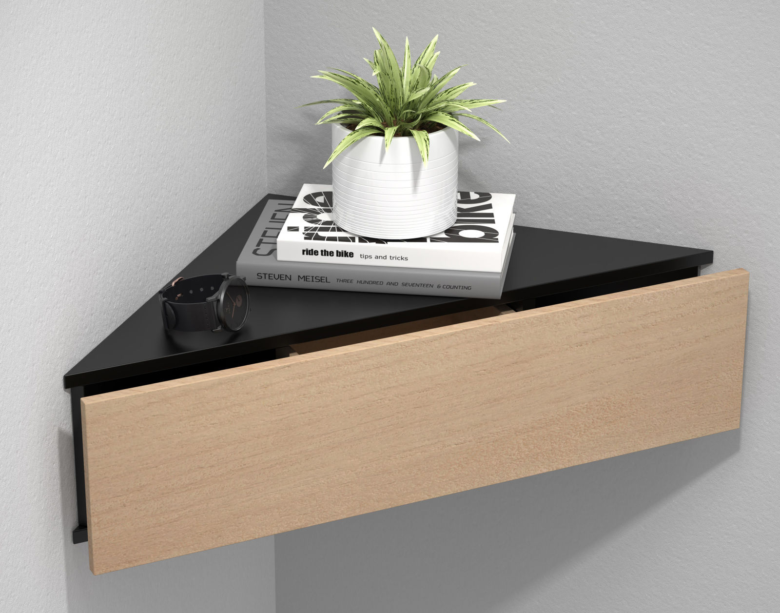 Wandschublade USAL S - schwarz-Honig Eiche - 60 cm