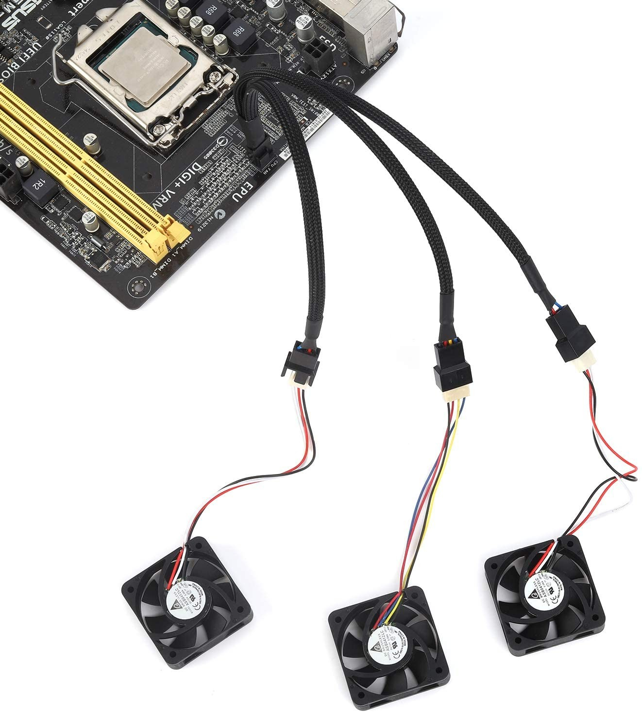 3in1 PWM Konverter Lüfter Adapter Splitterkabel 4Pin / 3Pin - Schwarz