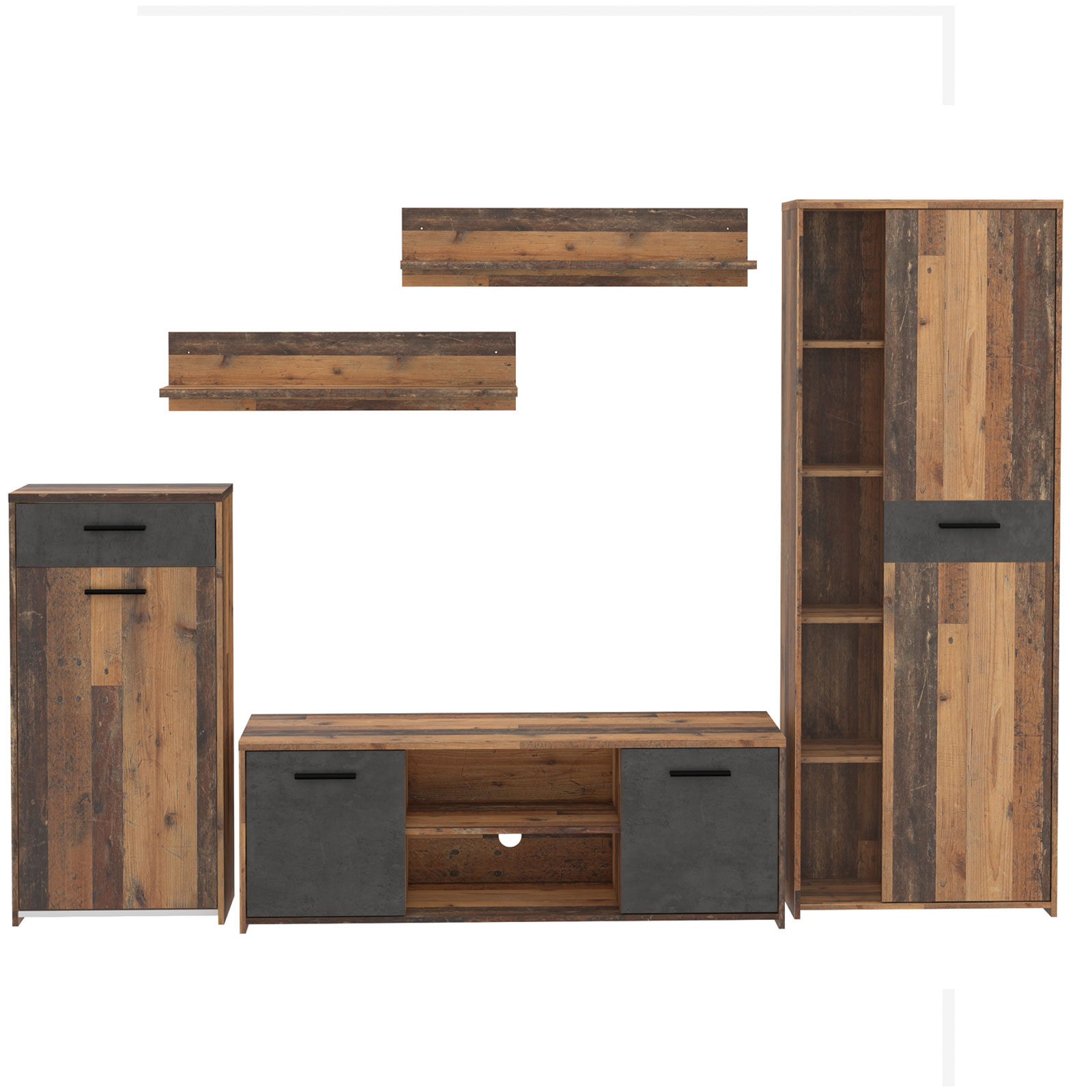 5-teilige Wohnwand - Old Wood Vintage - Betonoptik