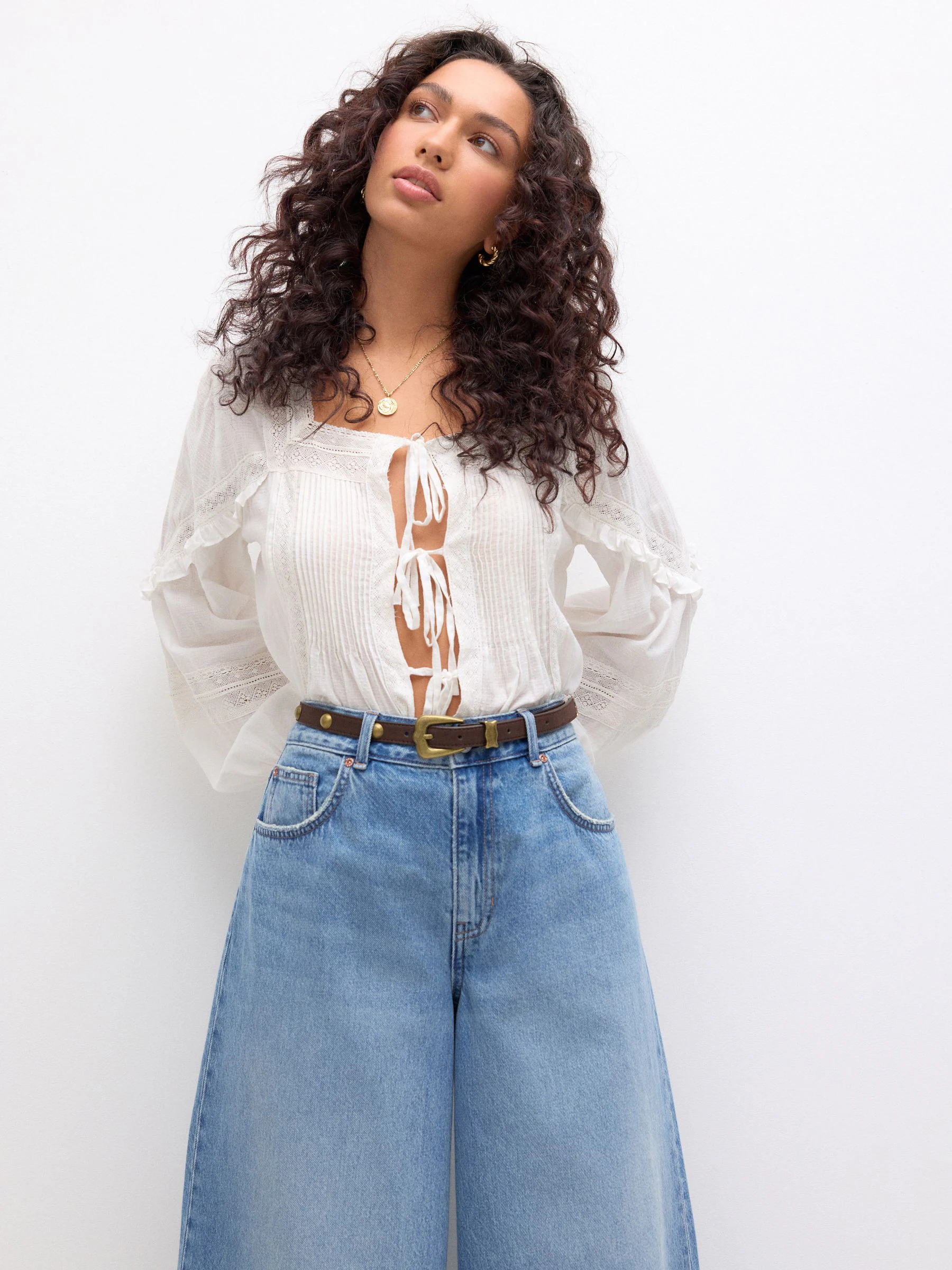 Chocoladebruin - Skinny PU Domed Stud Belt